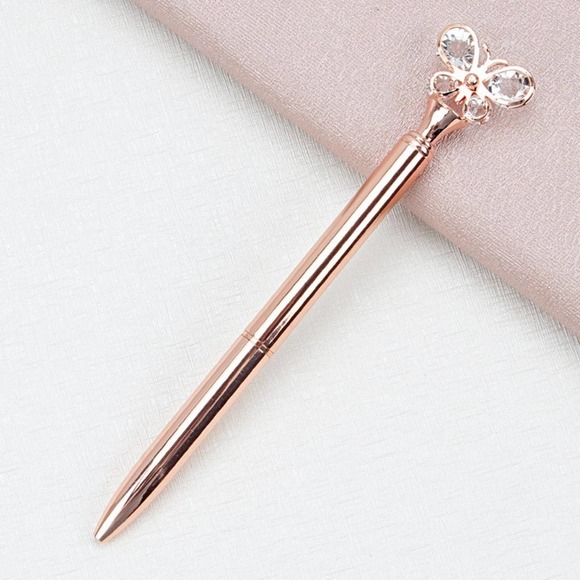 Rose Gold Crystal Butterfly Topped Ballpoint Pen~~NWOT - Picture 1 of 3